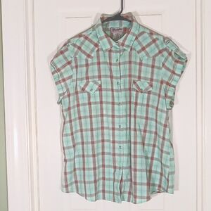 Wrangler Wrancher Shirts pearl snap front cap sleeve Western shirt